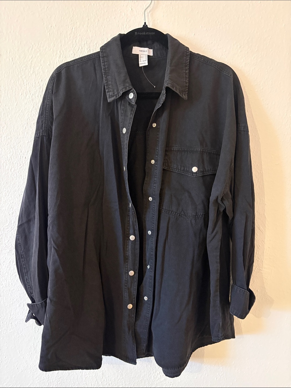 Forever 21 Oversized Black Button-Up Utility Long Sleeve